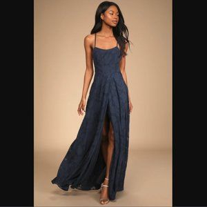Lulu's Let There Be Romance Navy Blue Burnout Floral Maxi Dress - Size S - NWT!